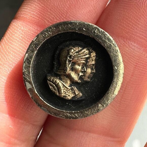 Vintage Copper Gold Tone Cameo Cuff Link Engraved PAT - Picture 1 of 5